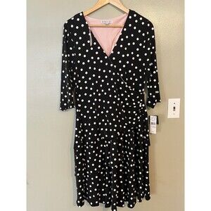 Robbie Bee Womens Polka Dots Wrap Tiered Y2K Stretch Boho Dress XL NWT